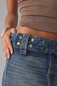 Kimchi Blue Backstage Belted Waistband Low-Rise Denim Micro Mini Skirt