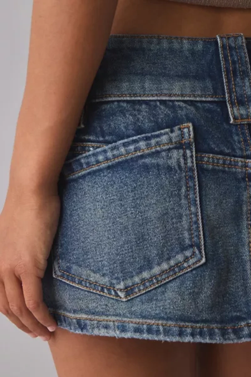 Kimchi Blue Backstage Belted Waistband Low-Rise Denim Micro Mini Skirt