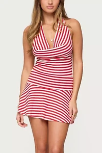 Edikted Cowl Neck Drop Waist Mini Dress