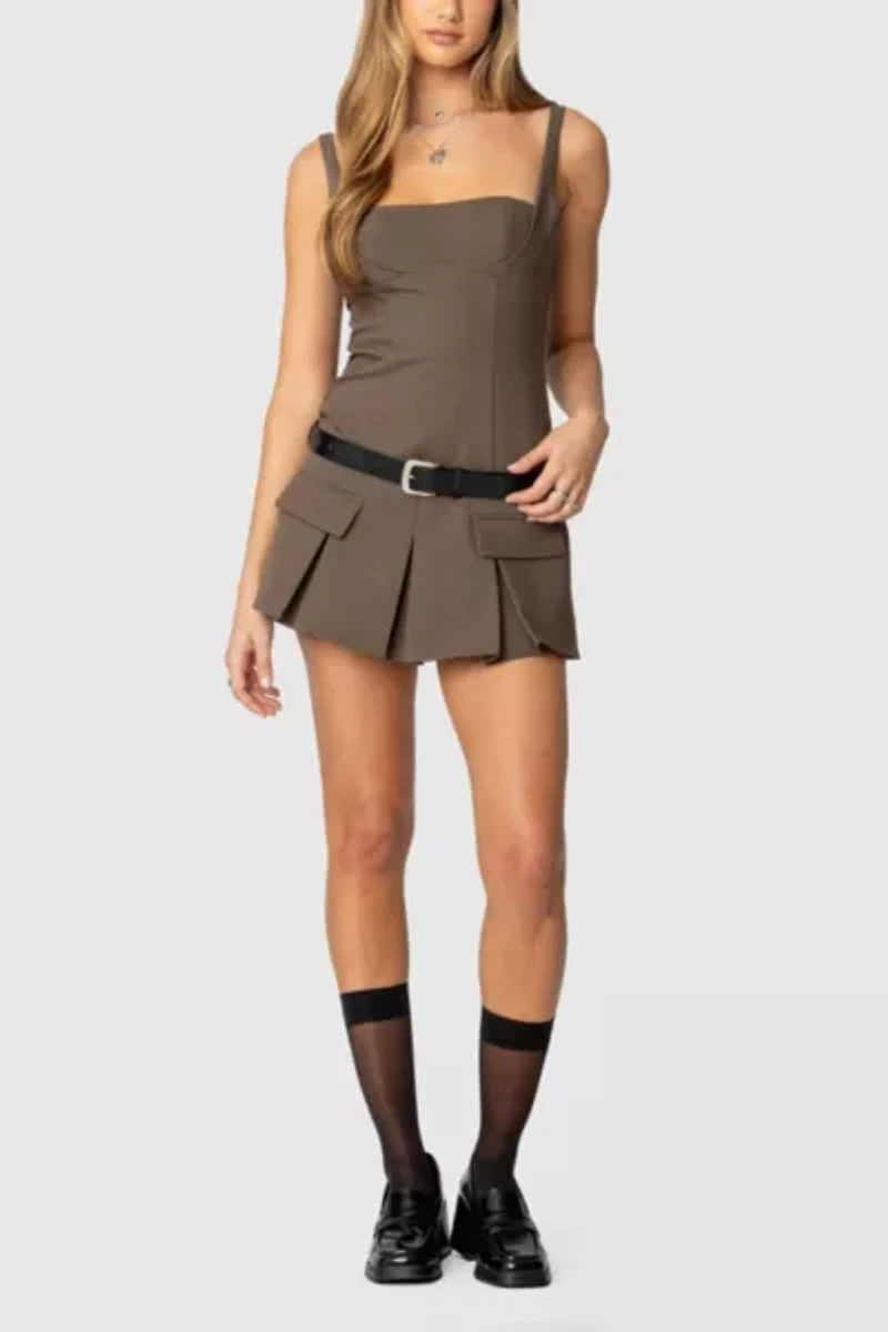 Edikted Callie Drop Waist Pleated Mini Dress