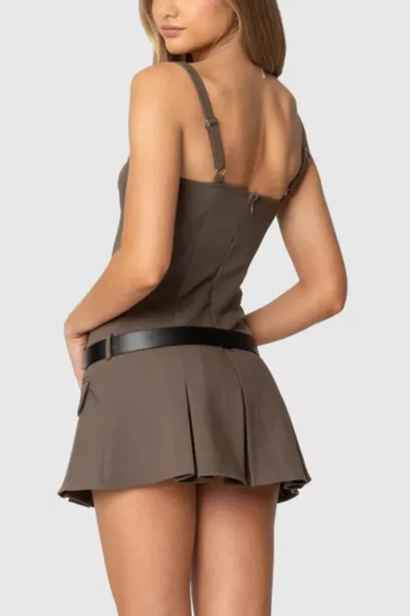 Edikted Callie Drop Waist Pleated Mini Dress