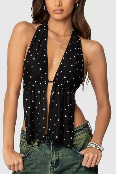 Edikted Studded Open Back Halter Top