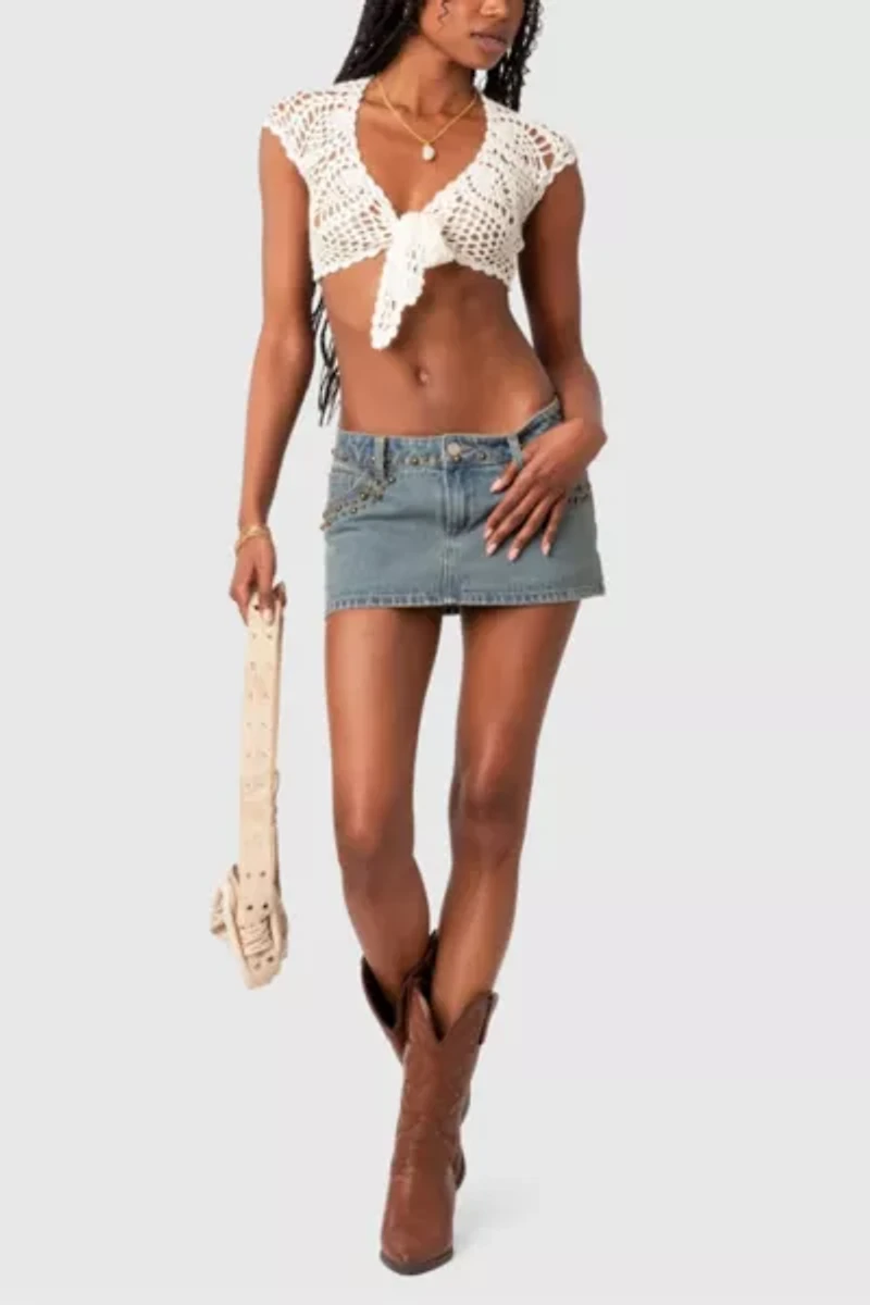 Edikted Rocco Tie Front Crochet Top