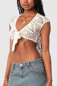 Edikted Rocco Tie Front Crochet Top
