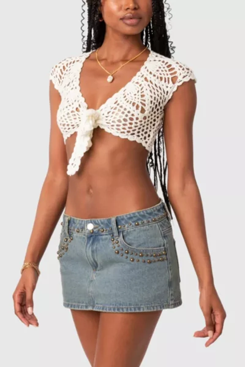 Edikted Rocco Tie Front Crochet Top