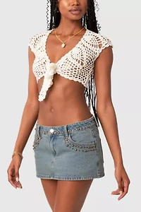 Edikted Rocco Tie Front Crochet Top