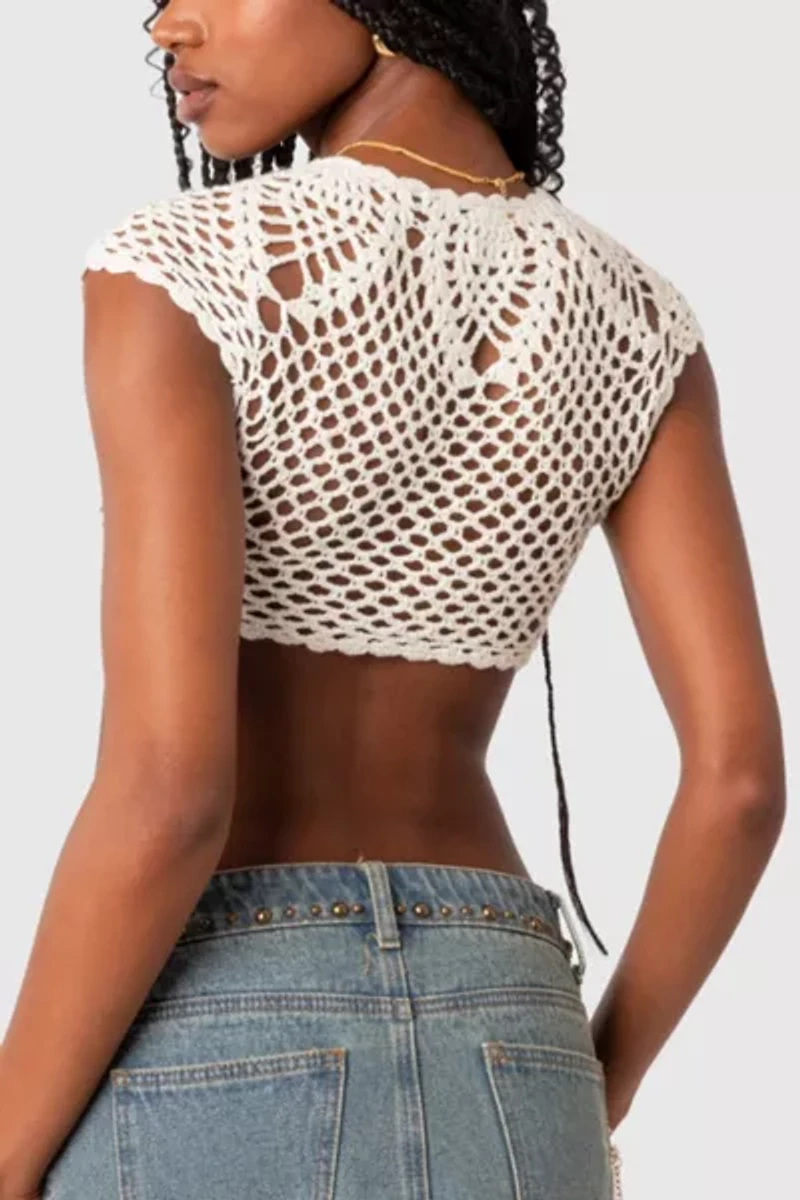 Edikted Rocco Tie Front Crochet Top