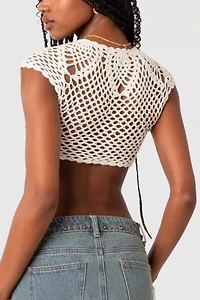 Edikted Rocco Tie Front Crochet Top