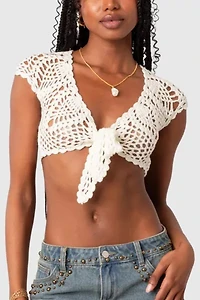 Edikted Rocco Tie Front Crochet Top