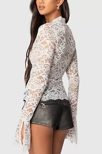 Edikted Sheer Lace Bell Sleeve Top