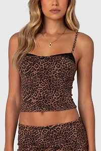 Edikted Edin Leopard Print Mesh Bra Top