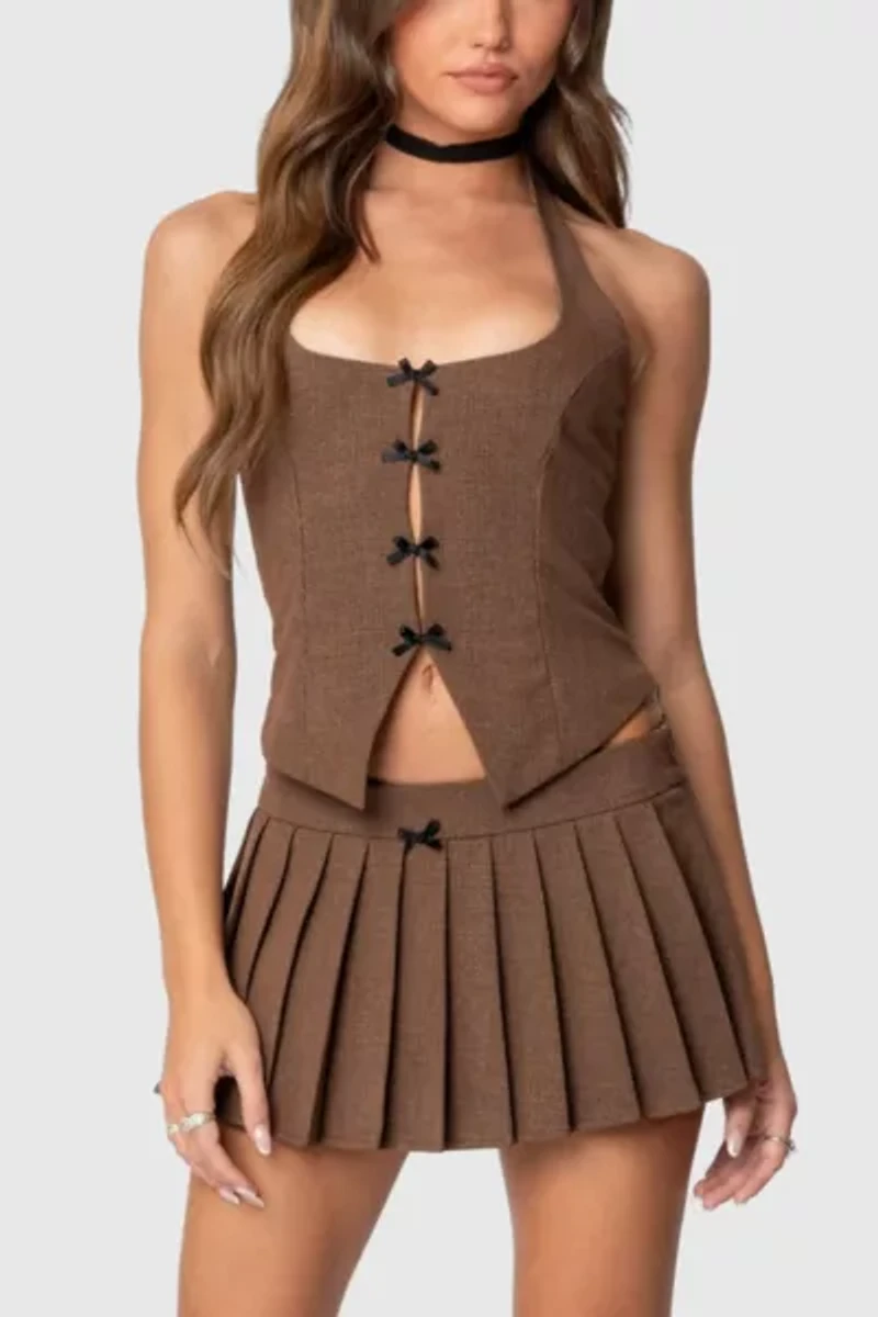 Edikted Palmer Plaid Bow Halter Top