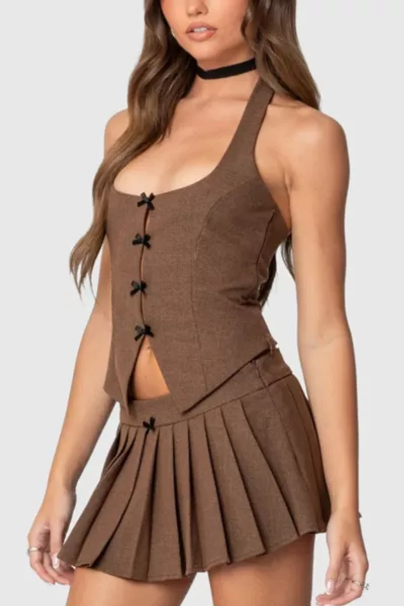 Edikted Palmer Plaid Bow Halter Top