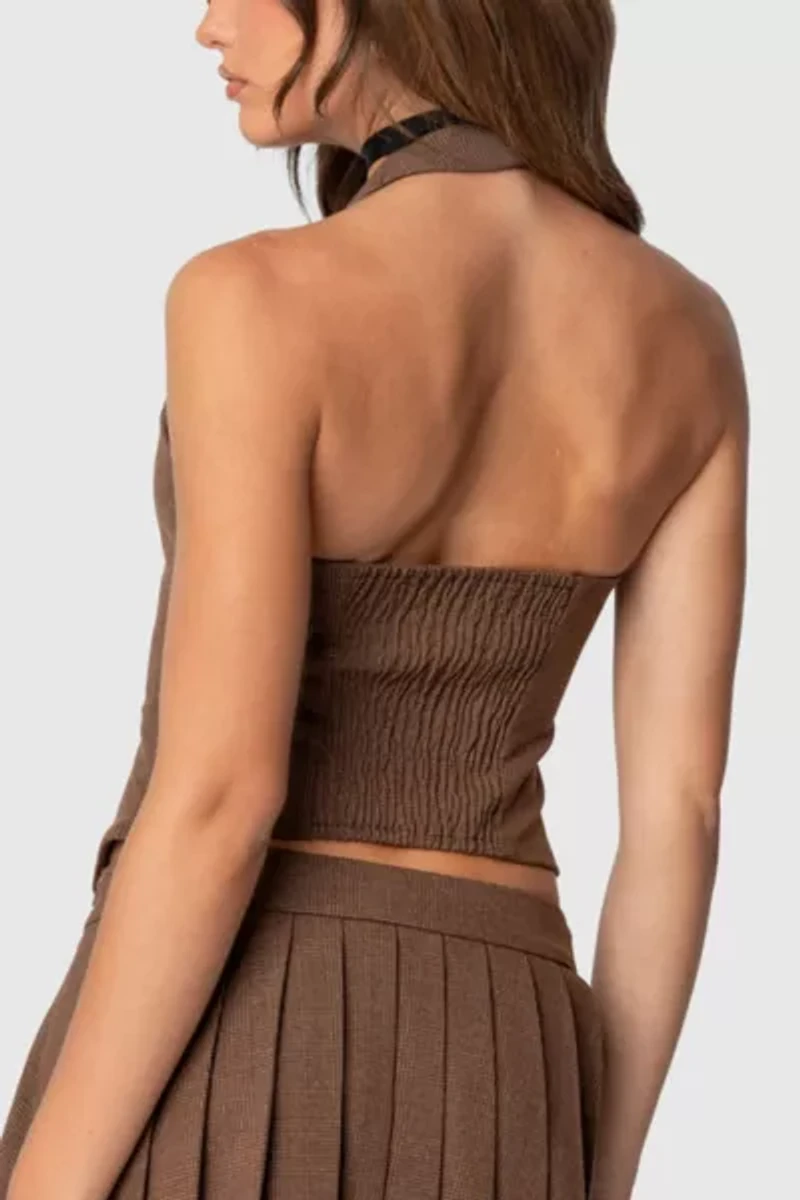 Edikted Palmer Plaid Bow Halter Top