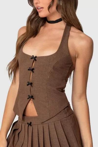 Edikted Palmer Plaid Bow Halter Top