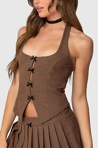 Edikted Palmer Plaid Bow Halter Top