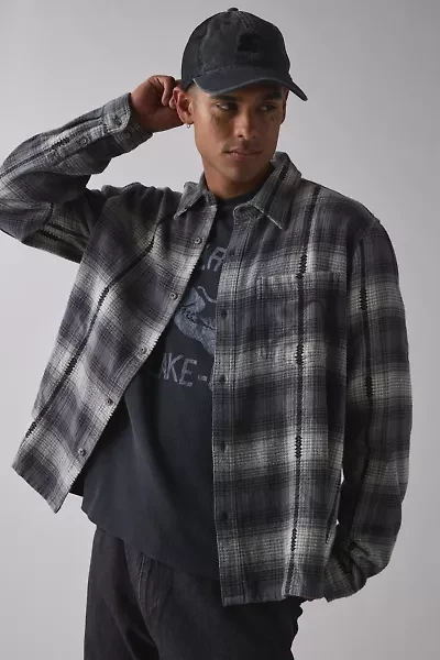 BDG Plaid Flannel Flat Hem Long Sleeve Shirt