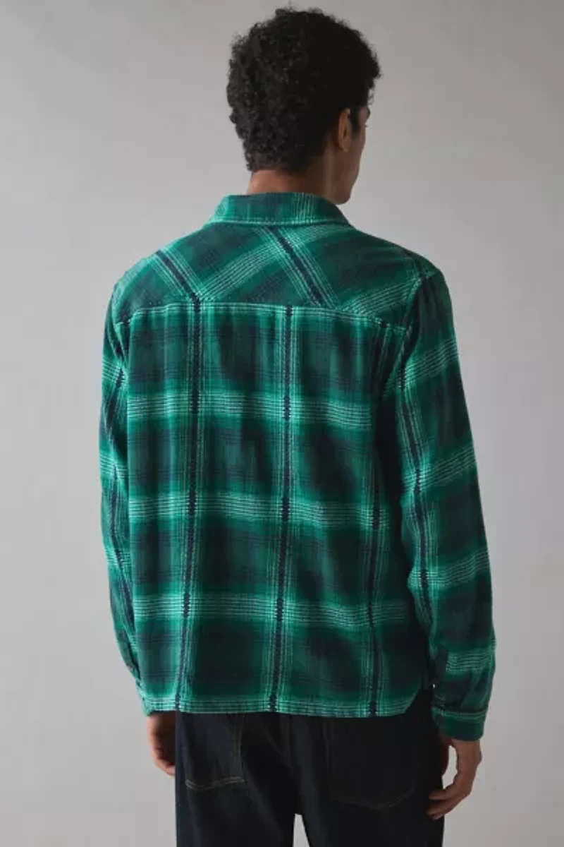 BDG Plaid Flannel Flat Hem Long Sleeve Shirt