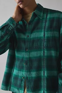 BDG Plaid Flannel Flat Hem Long Sleeve Shirt
