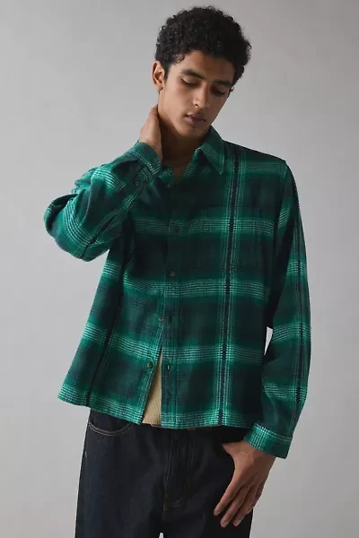 BDG Plaid Flannel Flat Hem Long Sleeve Shirt