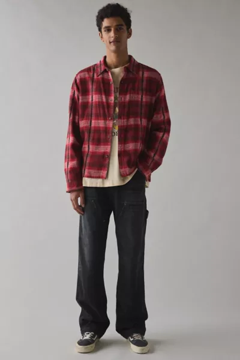 BDG Plaid Flannel Flat Hem Long Sleeve Shirt