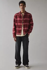 BDG Plaid Flannel Flat Hem Long Sleeve Shirt
