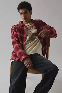 BDG Plaid Flannel Flat Hem Long Sleeve Shirt