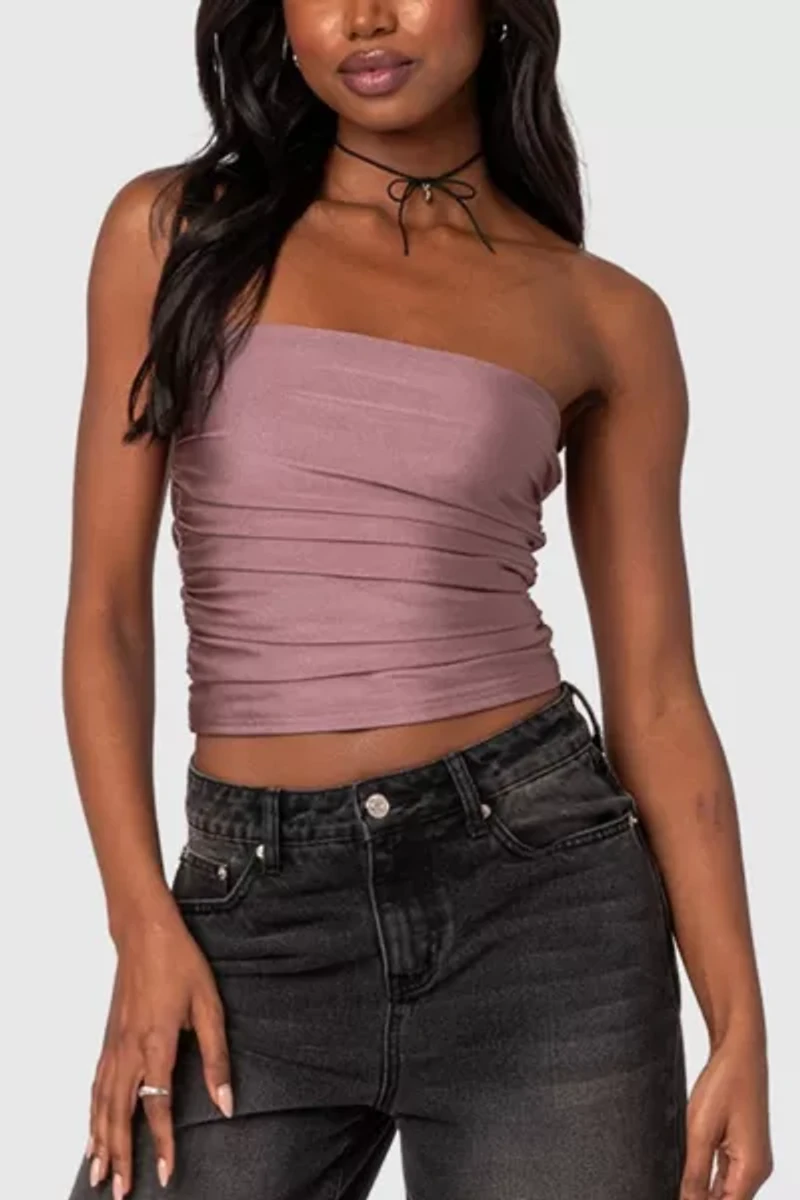 Edikted Maxeen Shiny Gathered Tube Top