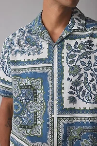 UO Scarf Pattern Cotton-Linen Blend Short Sleeve Shirt