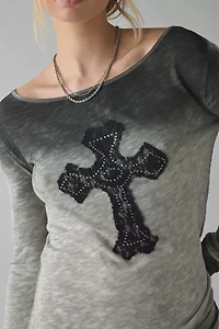 UO Brynn Cross Applique Graphic Long Sleeve Tee