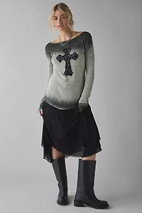 UO Brynn Cross Applique Graphic Long Sleeve Tee