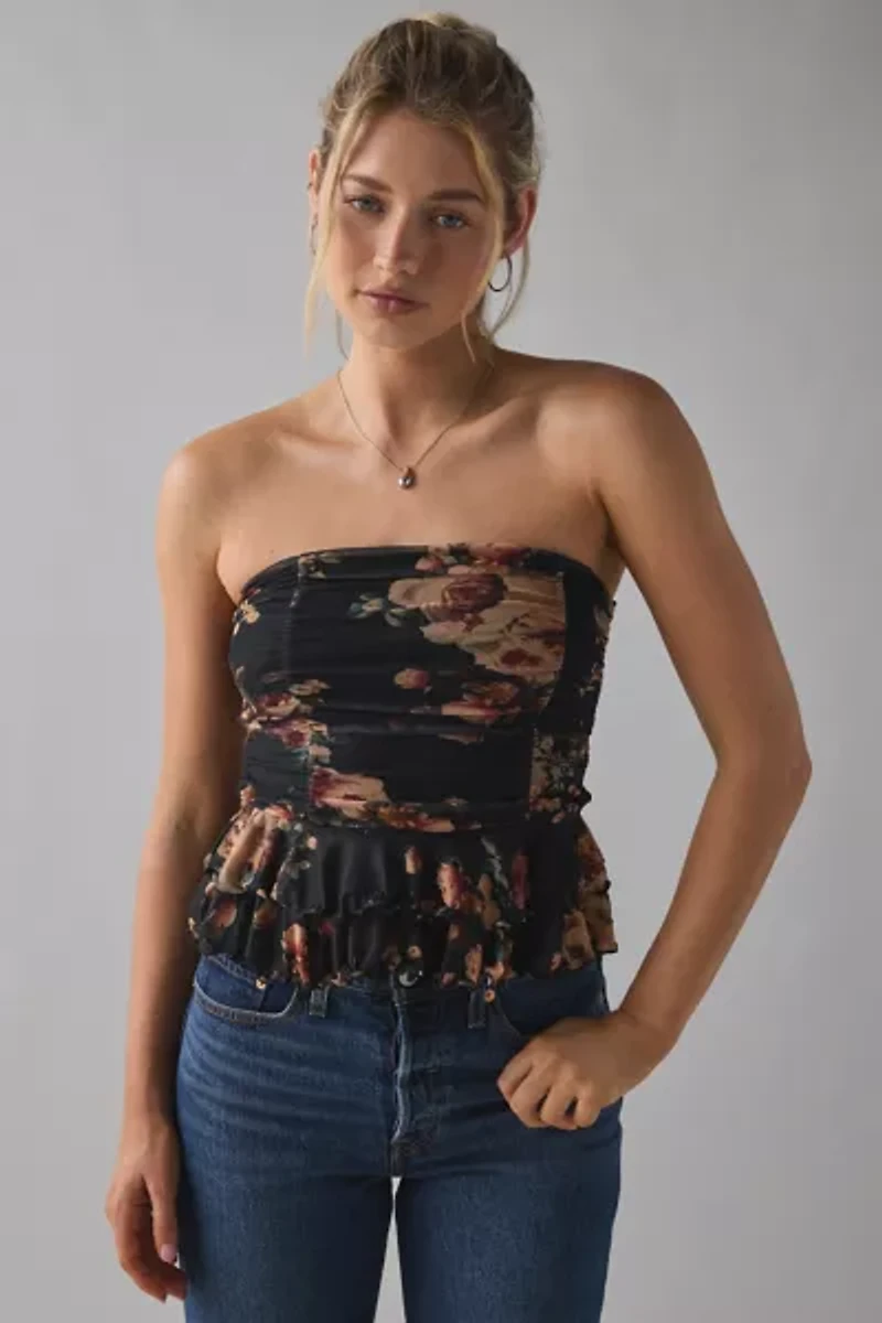 Kimchi Blue Mia Mesh Tiered Strapless Peplum Top
