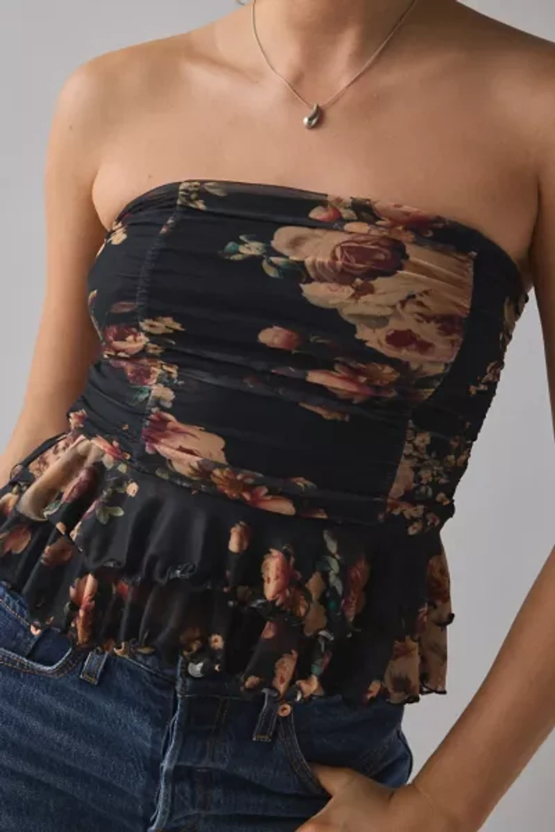 Kimchi Blue Mia Mesh Tiered Strapless Peplum Top