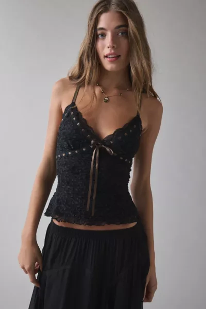 Kimchi Blue Clover Lace + Ribbon Trim Cropped Cami