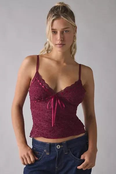 Kimchi Blue Clover Lace + Ribbon Trim Cropped Cami