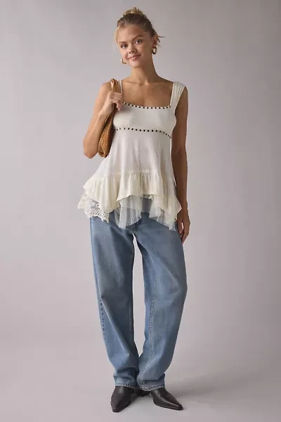 Kimchi Blue Wisteria Lace Trim Tunic Babydoll Tank Top