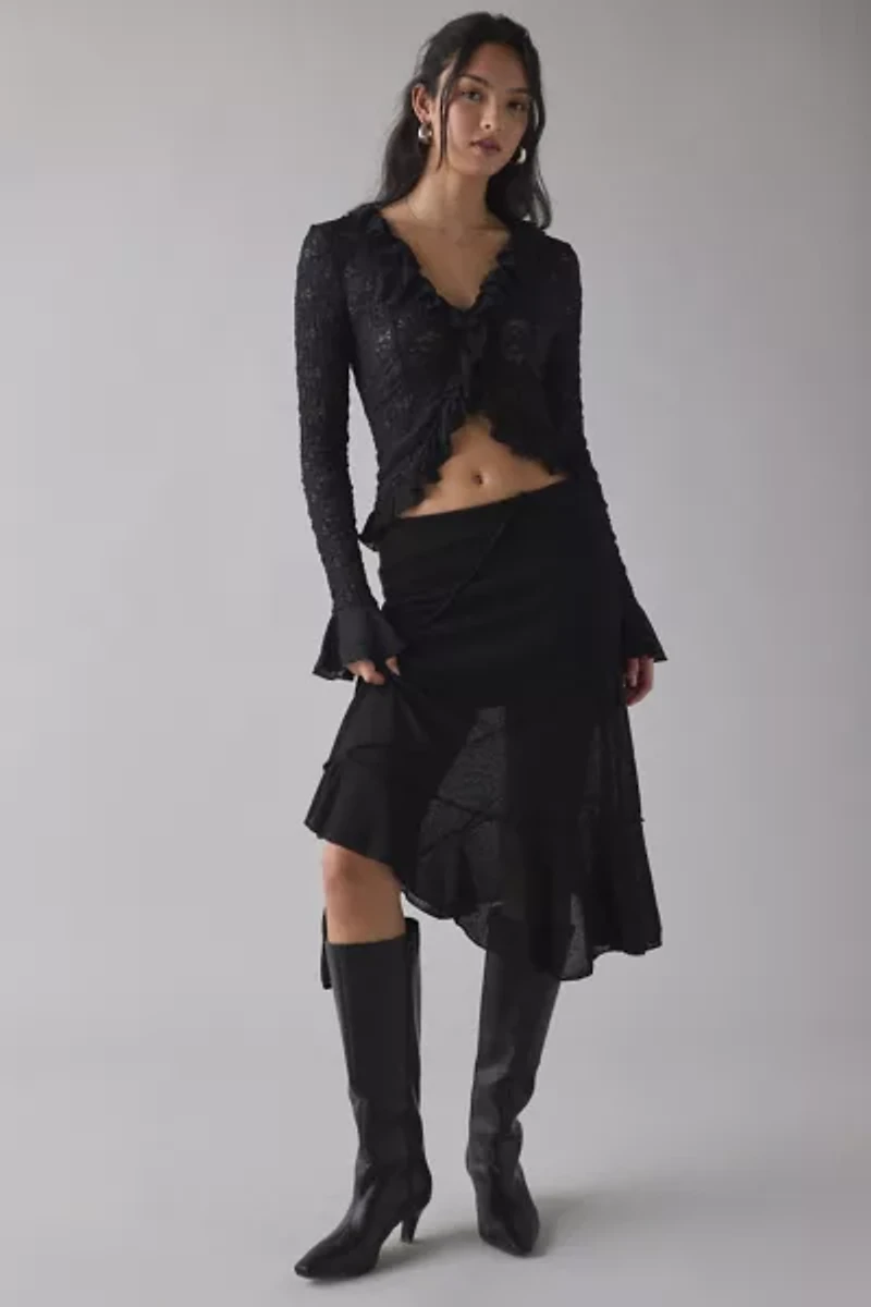 Kimchi Blue Libby Ruffle Trim Flyaway Lace Cardigan Top
