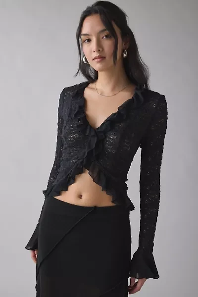 Kimchi Blue Libby Ruffle Trim Flyaway Lace Cardigan Top