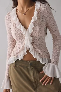 Kimchi Blue Libby Ruffle Trim Flyaway Lace Cardigan Top
