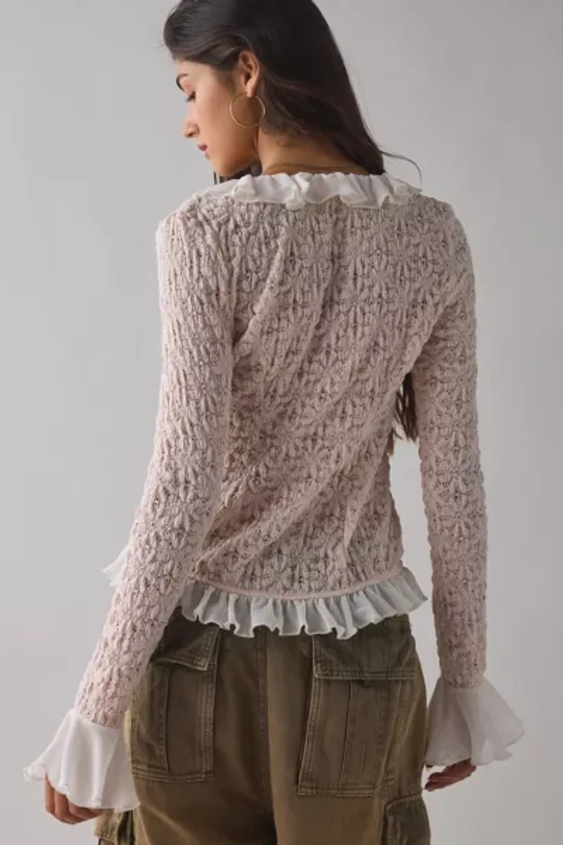 Kimchi Blue Libby Ruffle Trim Flyaway Lace Cardigan Top