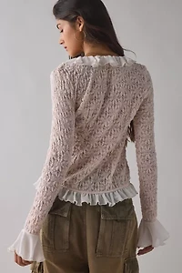 Kimchi Blue Libby Ruffle Trim Flyaway Lace Cardigan Top