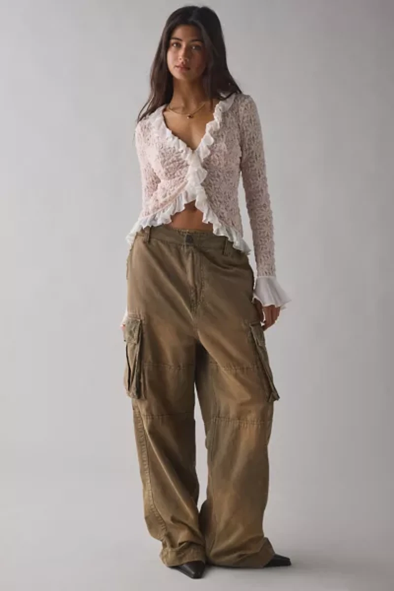 Kimchi Blue Libby Ruffle Trim Flyaway Lace Cardigan Top