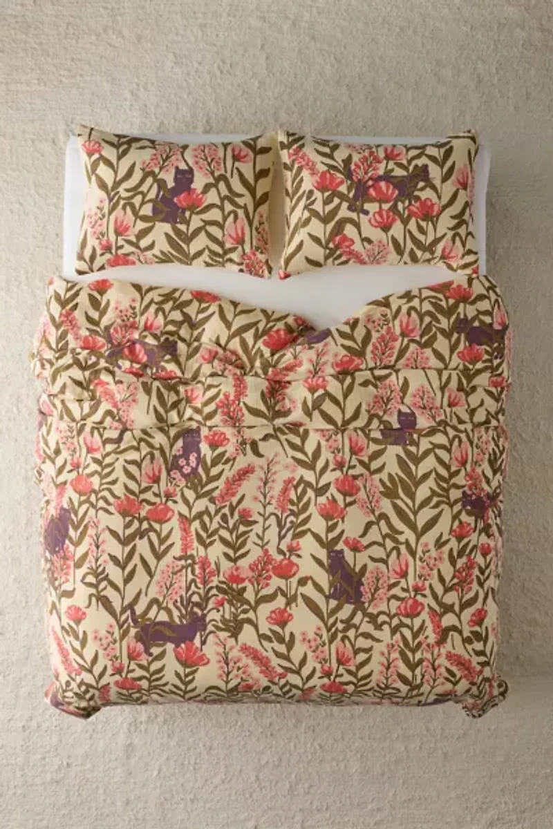 Wren Woodblock Patterned Slub Duvet Cover