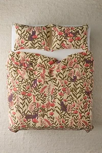 Wren Woodblock Patterned Slub Duvet Cover