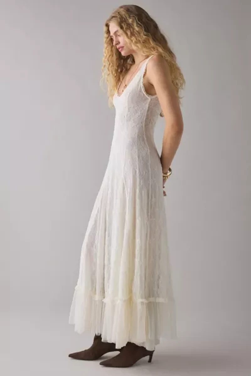 UO Like A Dream Reversible Sheer Lace Scoop Slip Maxi Dress
