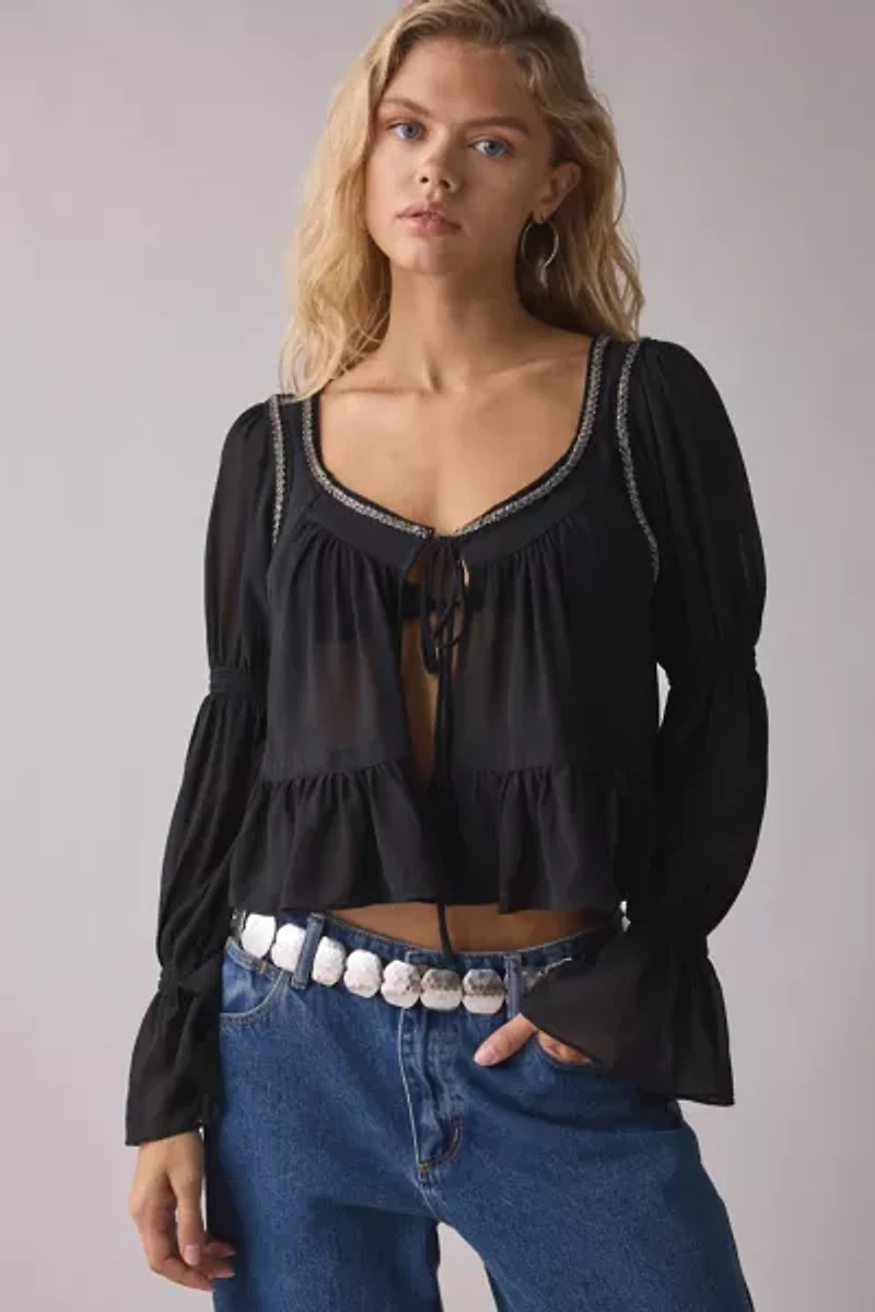 Kimchi Blue Kit Prairie Long Sleeve Babydoll Top