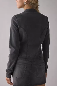 UO Sloane Slim Long Sleeve Zip-Front Moto Denim Top