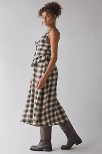 UO Perfectly Plaid Lace-Up Ruffle Midi Dress