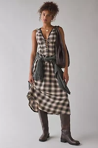 UO Perfectly Plaid Lace-Up Ruffle Midi Dress
