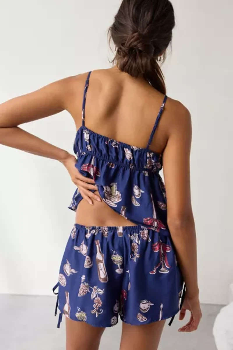 Out From Under Goodnight Kiss Flayway Cami + Micro Short Satin Pajama Set
